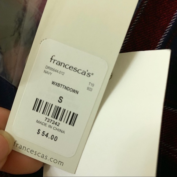 Navy Red Plaid Check Tie-Front Shirt Dress - Picture 5 of 12